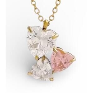 Yours Truely cubic Zirconia Pink White Heart Charm Good Chain Necklace
